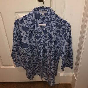 foxcroft size 14 blue two-tone floral print
